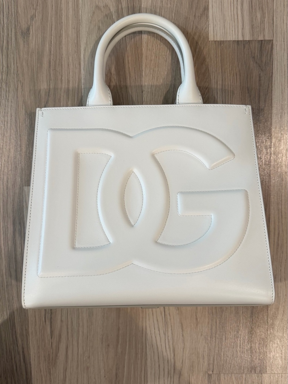 Dolce & Gabbana White Leather Top-Handle Logo Satchel
